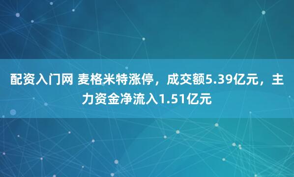 配资入门网 麦格米特涨停，成交额5.39亿元，主力资金净流入1.51亿元